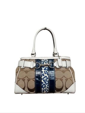 Coach Y2K 2000 Hamptons Stripe Carryall Satchel Leopard Print Jacquard & Leather